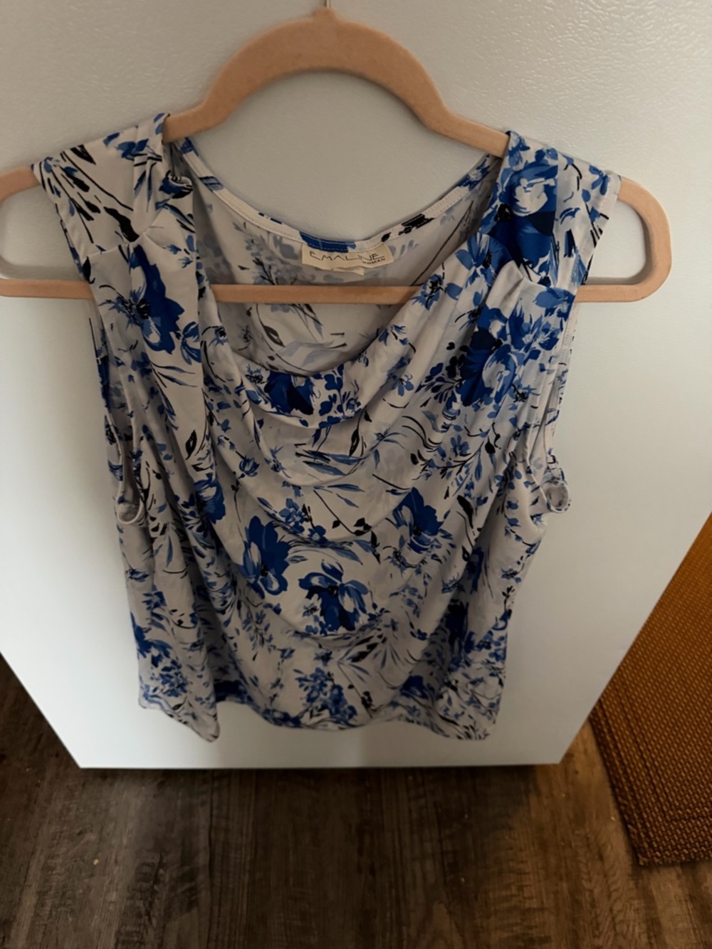 Chiffon Drape Neck Floral Tank Top - Blue/White